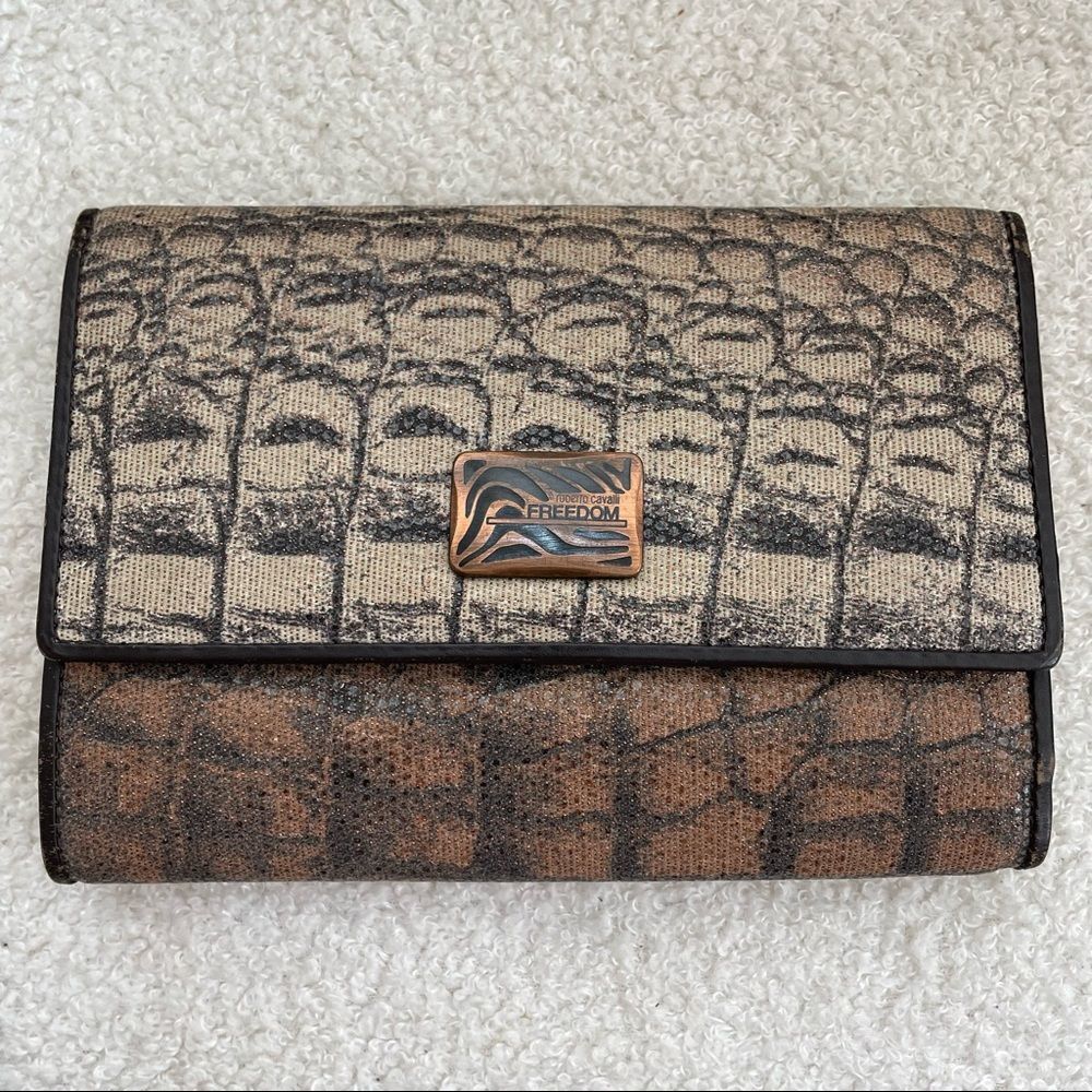Roberto Cavalli Freedom Animal Print Tri-Fold Wallet